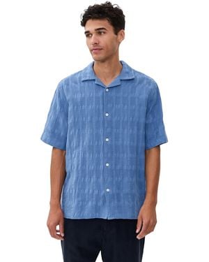 Wax London Seersucker Waffle Didcot Shirt - Blue