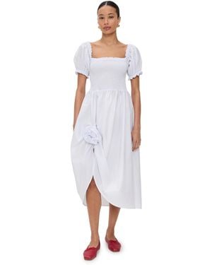 Sleeper Brigitte Cotton Dress With Rose Detail - White