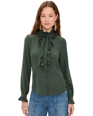 Ulla Johnson Catroux Silk Long Sleeve Button Front Blouse - Green