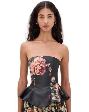 Marques'Almeida Flower Printed Strapless Waisted Top - Black