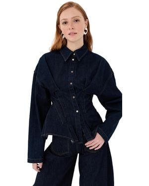 A.W.A.K.E. MODE A. W.A. K.E. Mode Rinse Wash Denim Shirt - Blue