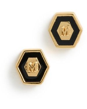 Gwen Beloti Initial Hex Stud Earrings - Black