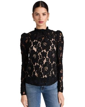 Wayf Emma Puff Sleeve Lace Top - Black