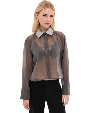 Le Bos Organza Cropped Buttondown With Embellished Collar - Black