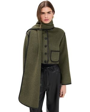 Moon River Faux Leather Trim Button Down Jacket - Green