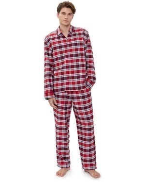 Lunya Brushed Flannel Button Up Set - Red