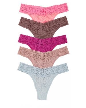 Hanky Panky Signature Lace Original Rise Thong 5 Pack - Pink