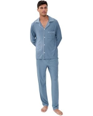 Eberjey William Modal Printed Long Pajama Set - Blue