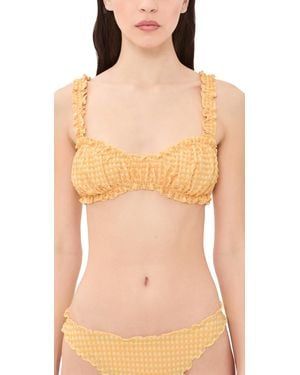 Jonathan Simkhai Evander Seersucker Ruched Bikini Top - Orange