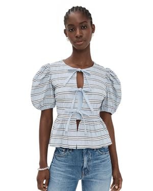 English Factory Bow Detailed Puff Sleeve Top - Black