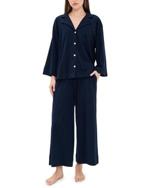 Petite Plume Pima Cotton Wide Leg Pyjama Set - Blue