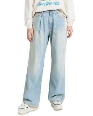R13 Damon Pleated Wide Leg Jeans - Blue