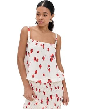 Self-Portrait Floral Plisse Top - Red