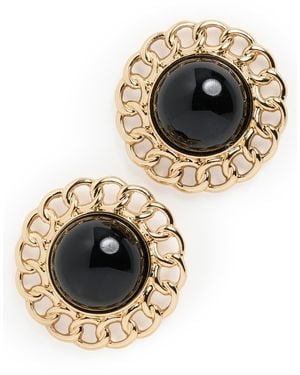 Kenneth Jay Lane Small Polished Braided Edges With Center Button Earrings - Black
