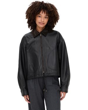 HOMMEGIRLS Leather Parachute Jacket - Black