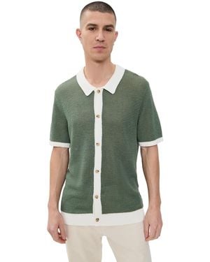 Onia Linen Short Sleeve Button Up Sweater - Green
