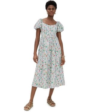 Moon River Puff Sleeve Corset Midi Dress - Multicolor