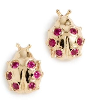 Sydney Evan 14K Tiny Ladybug Studs - Multicolor