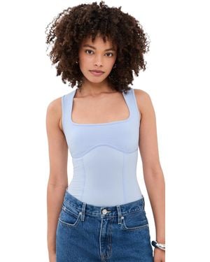 Fleur du Mal Cotton Scoop Neck Thong Bodysuit - Blue