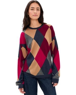 Leset James Argyle Oversized Crew Neck Sweater - Red