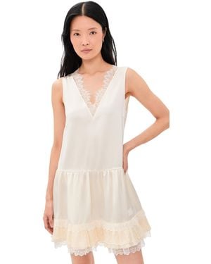 Ganni Fluid Satin V Neck Lace Mini Dress - Multicolour