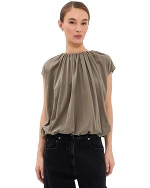 Tibi T-Shirt Program Shirred Neck Circular Top - Multicolor