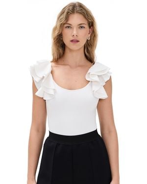 Alice + Olivia Tawny Ruffle Sleeve Thong Bodysuit - White