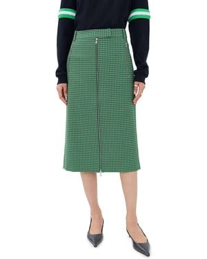 Tibi Leon Check Midi Trouser Zip Skirt - Green
