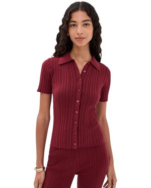 Le Bos Ribbed Button Up - Red