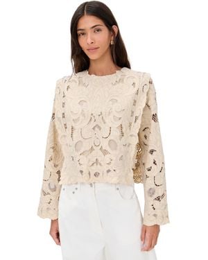 Sea Ceci Embroidery Long Sleeve Top - Natural