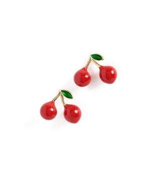 By Adina Eden Enamel And Cz Cherry Stud Earrings - Red