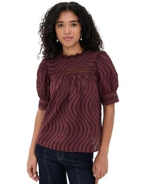 Ulla Johnson Virginia Lace Collar Short Sleeve Blouse - Red