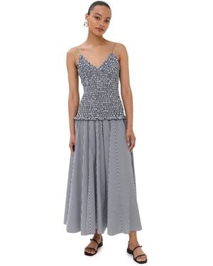 Brandon Maxwell The Josie Spaghetti Strap Dress With Smocked Bodice - Gray