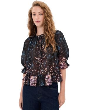 Ulla Johnson Elise Short Sleeve Silk Blouse - Black