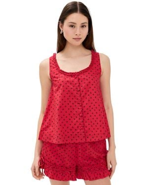 Damson Madder Mafalda Ruffle Neck Top - Red
