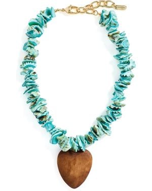 Logan Tay Beaded Wooden Heart Necklace - Blue