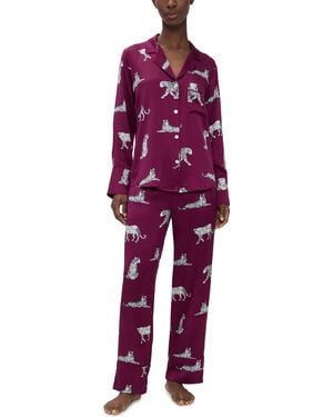 Petite Plume Silk Panther Pyjama Set - Red