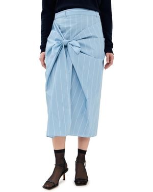 Tibi Striped Tech Poplin Tie Front Skirt - Blue