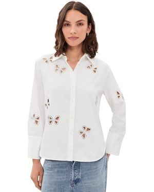 Alice + Olivia Finely Embellished Cutout Button Down Shirt - White