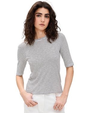 Vince Striped Elbow Sleeve Crew Tee - Gray
