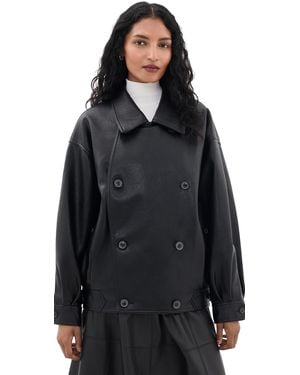 Source Unknown Vitellino Double Breasted Faux Leather Jacket - Black