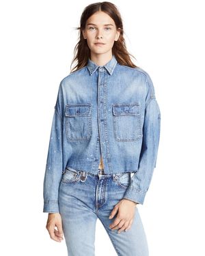 R13 Cropped Denim Shirt - Blue