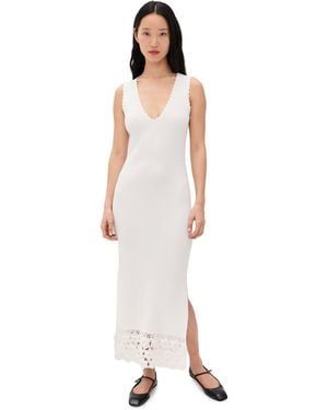 Ganni Fine Cotton Rib Crochet V-Neck Dress - Multicolor