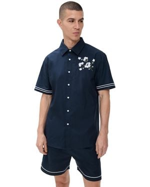 FANM MON Zafer Embroidered Short Sleeve Shirt - Blue
