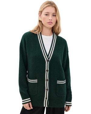 White + Warren Cashmere Varsity Cardigan - Black