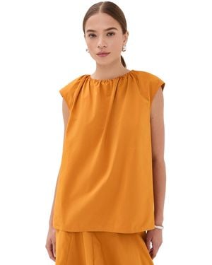 Tibi Nylon Shirred Neck Top - Orange