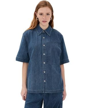 Tibi Summer Denim Classic Wash Camp Shirt - Blue