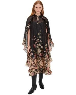 Sea Jolie Print Caped Midi Dress - Black