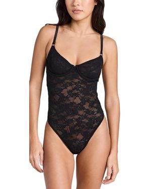 Fleur du Mal Le Stretch Multifit Lace Thong Bodysuit - Black