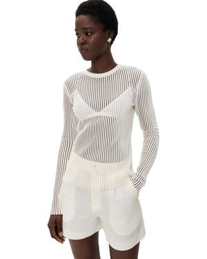 Helmut Lang Sheer Stripe Crew Neck Pullover - White